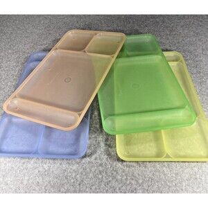 Vtg Tupperware Divided Food Trays 1535 Set of 4 Made In USA Pastel TV Picnic 80s